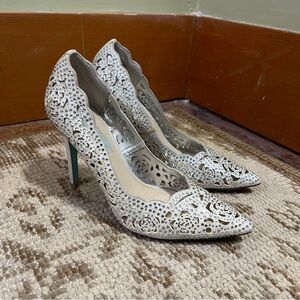 Betsey Johnson Silver Elsa Embellished Bridal Pump
